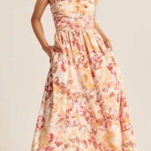 Abercrombie & Fitch Emerson Poplin Strapless Floral Midi Dress, size XL